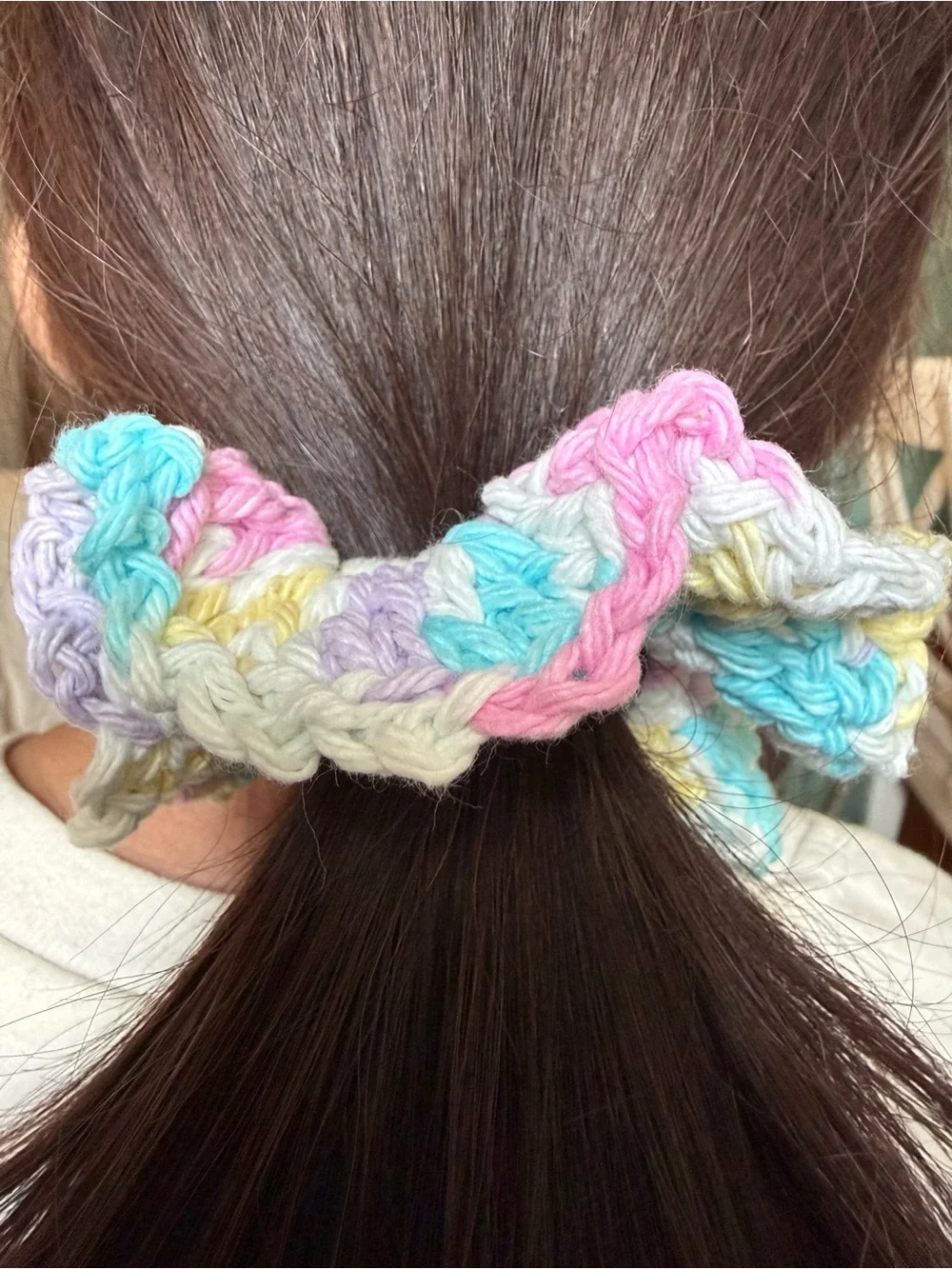 Handmade Crochet Scrunchies Set of 2 Pastel Boho Hair Accessories Cottagecore